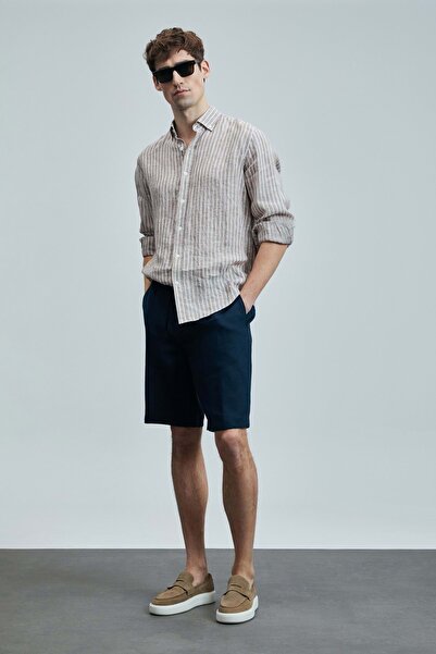 Lufian 111010632 Alfred Erkek Keten Pamuklu Gömlek Regular Fit Erkek Gömlek BEJ