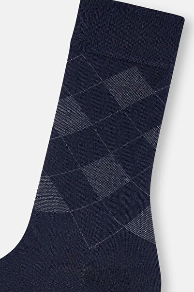 Dagi Men's Diamond Patterned Navy Blue Bamboo Socks