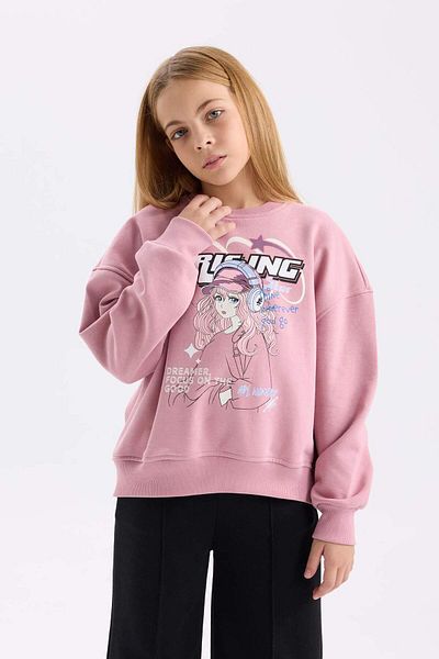 DeFacto Animal Print Crew Neck Oversize Girl's Sweatshirt - D6989A824Wn