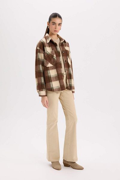 DeFacto Μακρυμάνικο πουκάμισο Oversize Wide Fit καρό φανελένιο E0572AX24WN