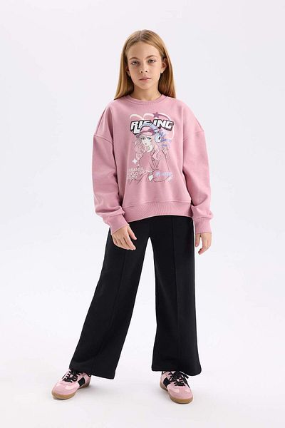 DeFacto Animal Print Crew Neck Oversize Girl's Sweatshirt - D6989A824Wn
