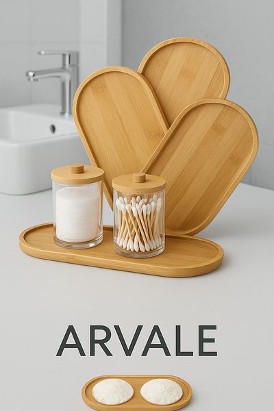 ARVALE طبق تقديم وخدمة بيضاوي من الخيزران، قاعدة وعاء الزيت، المطبخ والحمام |   23 × 12 سم بيج