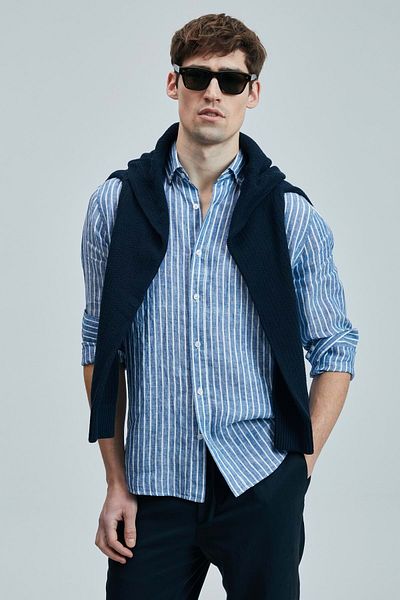 Lufian 111010632 Alfred Men's Linen Cotton Shirt Regular Fit Men's Shirt Blue