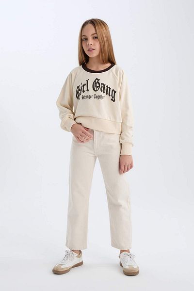 DeFacto Girls' Relax Fit Crew Neck Printed Inside Soft Feather Sweatshirt D7042A824Wn
