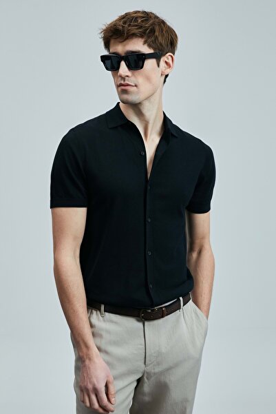 Lufian 111090132 Hector Men's Modal Blended Sweater Shirt Men's Shirt Black