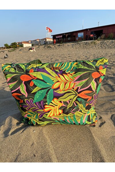 MER HOME Τσάντα παραλίας με φερμουάρ με μοτίβο τροπικών φύλλων Καθημερινή τσάντα ώμου