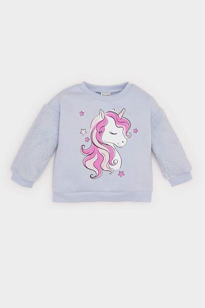 DeFacto Unicorn Printed Soft Feather Baby Girl Sweatshirt - Crew Neck D7198A524Wn