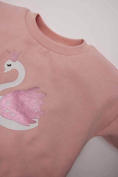 DeFacto Crew Neck Printed Soft Feather Baby Girl Sweatshirt - Hemline Detail D7208A524Wn