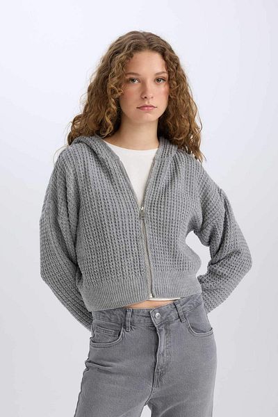 DeFacto Strickjacke mit Kapuze und Reißverschluss, reguläre Passform, E2269AXNS