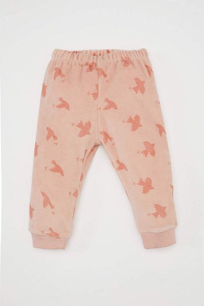 DeFacto Baby Girls Pajamas Set Patterned Crew Neck Long Sleeve Velur Top with Elastic Waist Long Bottom D7166A524W