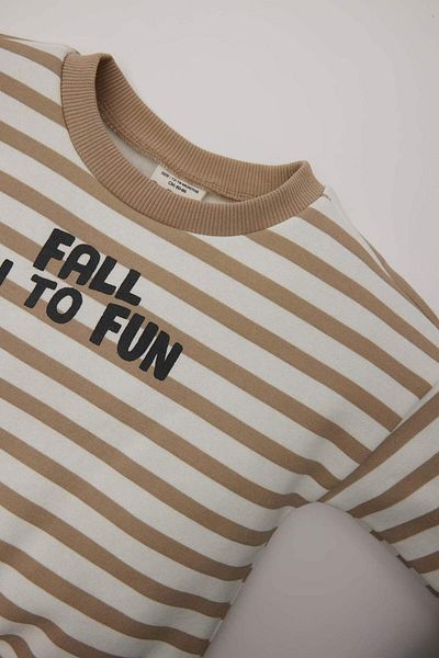 DeFacto Baby-Jungen-Sweatshirt mit Rundhalsausschnitt, bedruckt, innen weich, pelzig, gestreift, D7583A524WN
