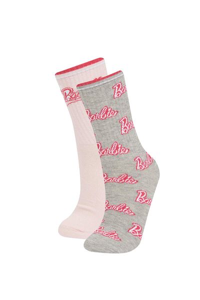 DeFacto Șosete lungi din bumbac Barbie pentru fete, 2 piese D1729A8NS