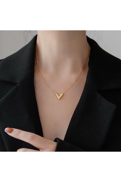 Generic V-Shaped Pendant Necklace Gold Light Luxury Pendant Collarbone Chain Necklace