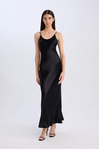 DeFacto Slim Fit Slim Fit Viscose Strap Maxi Black Dress E2977Ax24Wn