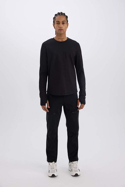 DeFacto DeFactoFit Slim Fit Slim Fit Crew Neck Sportsman Μακρυμάνικο Μαύρο T-shirt A3961AX24WN