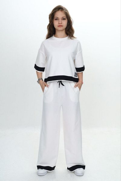 Asortix Girls' 100% Cotton Short Sleeve Garnished Three Quarter Sleeve 2 Thread Bottom & Top Tracksuit Set-285