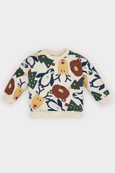 DeFacto Baby Boy Crew Neck Weihnachten Thema gedruckt innen weiche pelzigen Sweatshirt D6728A524WN