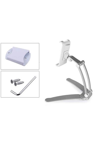Choice silver Kitchen Cabinet Tablet Holder 2 in 1 Wall Mount Desktop Stand with Aluminum Alloy Metal Adjus