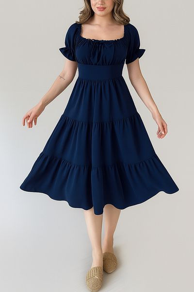 MILANOFOX Square/Madonna Collar Elastic Relaxed Cut Summer Dress