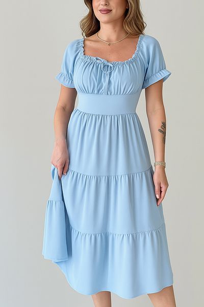 MILANOFOX Square/Madonna Collar Elastic Relaxed Cut Summer Dress