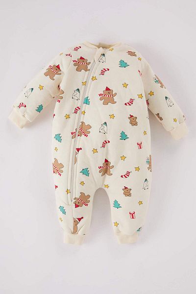 DeFacto 2.5 Tog New Year's Themed Baby Boy Sleeping Bag - Zip-Up, Long Sleeve, Combed Cotton D6506A524Wn