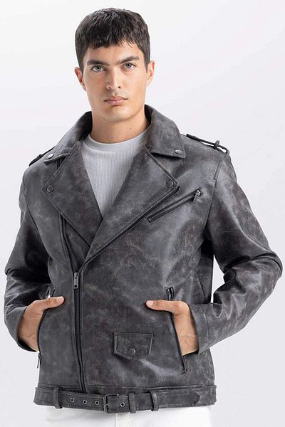 DeFacto Water Repellent Faux Leather Coat Jacket Seasonal with Zipper Pockets C4862Ax24Wn