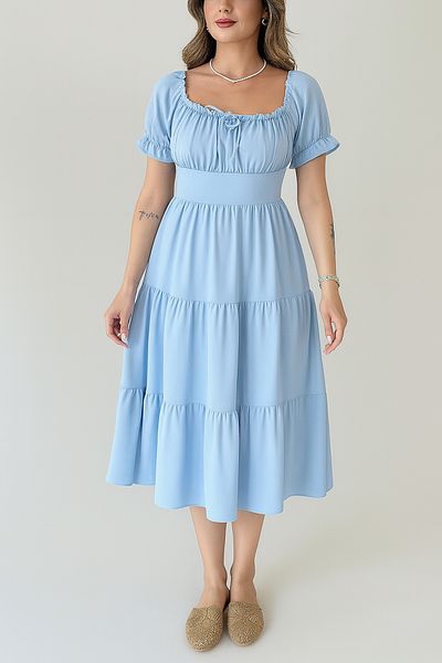MILANOFOX Square/Madonna Collar Elastic Relaxed Cut Summer Dress