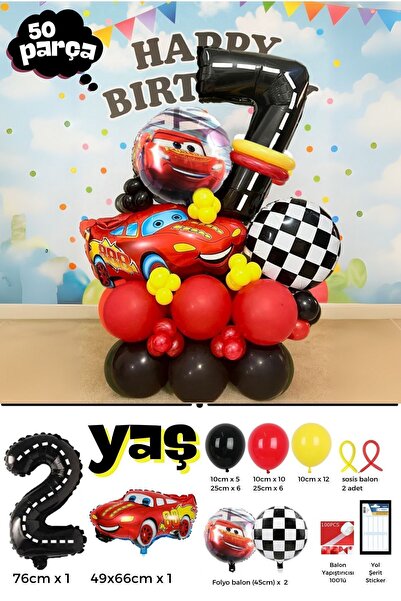 PARTİAVM Arabalar / Cars / Şimşek McQueen 2 YAŞ Yaş Doğum Günü Siyah Rakam Ba...