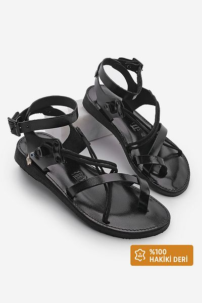 Marjin Női valódi bőr kiegészítők Eva Sole Flip Flop kereszt kötél részletes napi szandál Rivade fekete