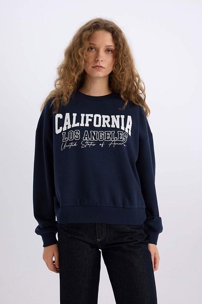 DeFacto Loose Fit Crew Neck Printed Thick Fabric Sweatshirt E3390Axns
