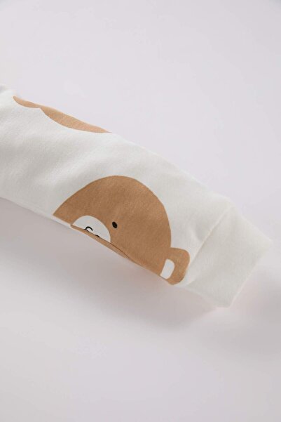 DeFacto Súprava chlapčenského pyžama pre bábätko – potlač medveďa, výstrih, dlhý rukáv D5348A524Wn