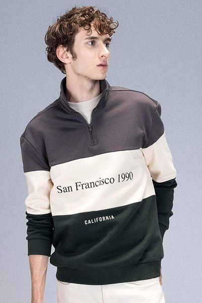 DeFacto Relax Fit Stand Collar Zip Printed Thick Sweatshirt D2562Ax24Au
