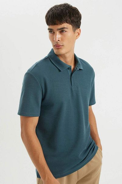 DeFacto Tricou negru cu mânecă scurtă, cu gât polo, cu croiala normală, B4939AX24AU