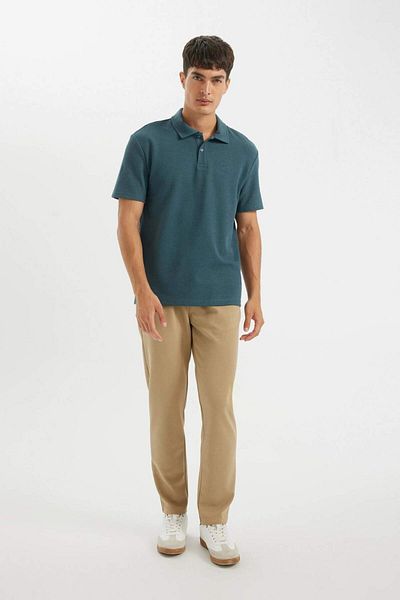 DeFacto Tricou negru cu mânecă scurtă, cu gât polo, cu croiala normală, B4939AX24AU