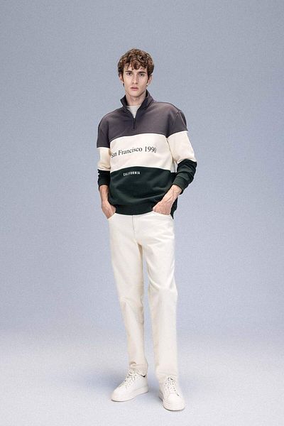 DeFacto Relax Fit Stand Collar Zip Printed Thick Sweatshirt D2562Ax24Au