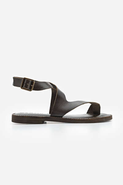 Marjin Dámské sandály z pravé kůže – žabky, pásek ke kotníkům, ležérní Vedor Brown