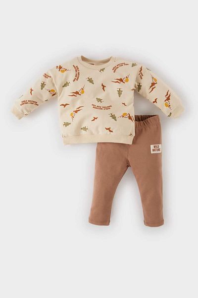 DeFacto 2-teiliges Set für Babys, Jungen, gemustertes Sweatshirt mit Rundhalsausschnitt und elastischem Bund unten D5939A524WN
