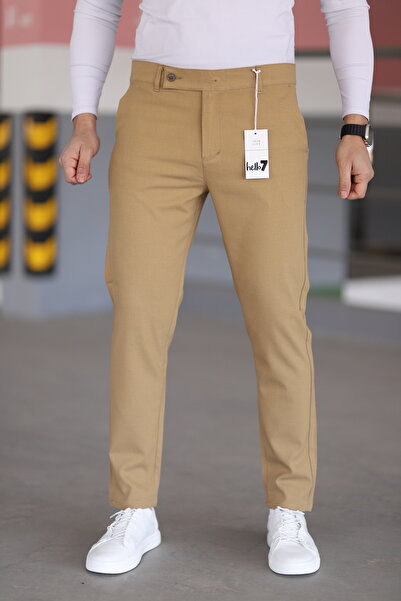 hello7 Чоловічі штани Camel кольору, якісні, з еластаном, італійського крою, підходять для будь-якого випадку, стильні та зручні.