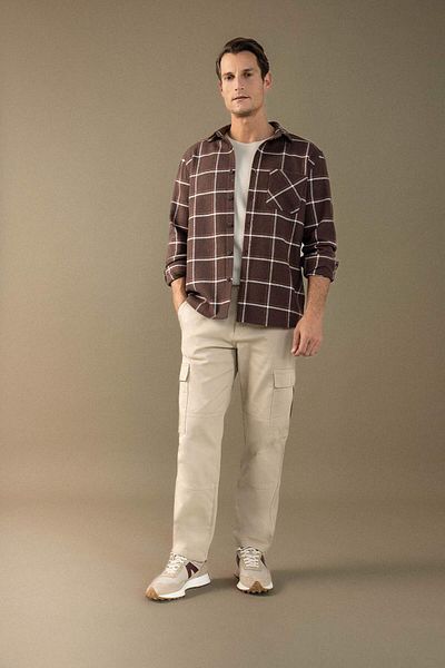 DeFacto Regular Fit Polo Collar Checked Flannel Long Sleeve Shirt E2763Ax24Wn