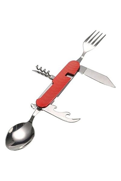 NURGAZ Campout Katlanır Kaşık Çatal Tirbuşon Kırmızı Ng Kkct-K