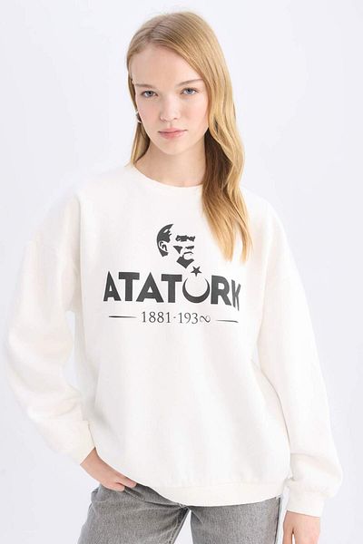 DeFacto Hanorac oversize cu decolteu lat și imprimeu Ataturk E5447AX24WN