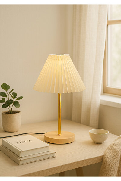 HOMİNG Wooden Base Pleated Lampshade 241949