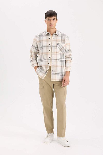 DeFacto Regular Fit Polo Collar Checked Flannel Long Sleeve Shirt E2763Ax24Wn