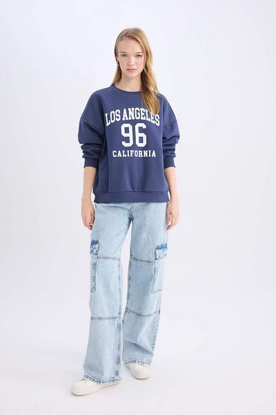 DeFacto Hanorac gros cu imprimeu Coool Loose Fit Crew Deck E1494AX24WN