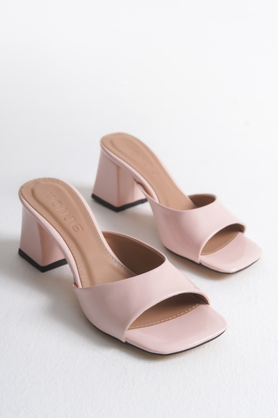 VONJE Alya Powder Patent Leather Thick Heeled Square Evening Dress Women's Slippers