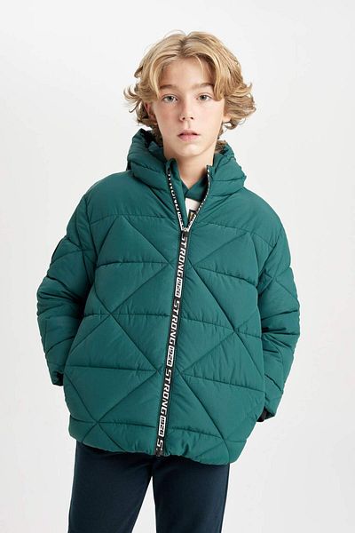 DeFacto Boy's Water Repellent Hooded Zipper Pocket Coat C7385A824Wn