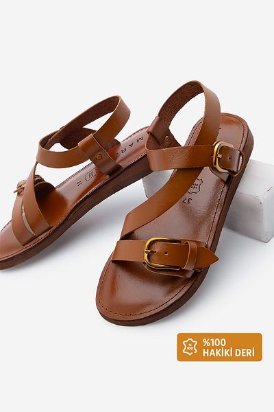Marjin Genuine Leather Women's Sandals for Daily Wear - Eva Sole with Buckle and Ankle Strap