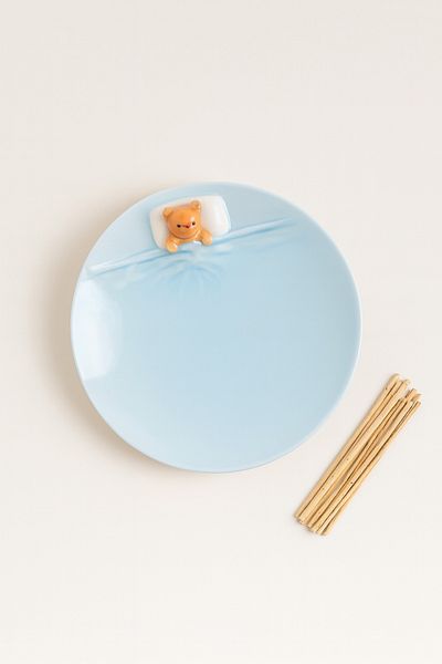 Anadolu Saray 1Pcs Blue 19cm Ceramic Lying Bear Shaped Design Handmade Pastry Plate Dessert Breakfast Pastry Plate