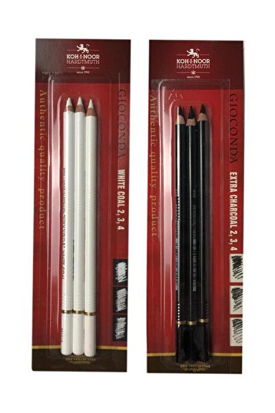 Koh-İ Noor Hardmuth Kohi Noor Gioconda White Coal ve Extra Charcoal Kömür Füz...