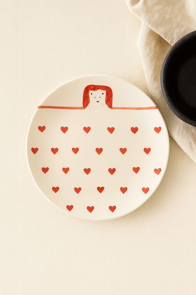 Anadolu Saray 1 Piece 19cm Ceramic Heart Design Lying Bear Shaped Handmade Pastry Plate Dessert Breakfast Plate